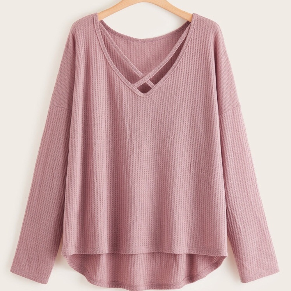 Shein Long‎ Sleeve 2X Pink with crisscross collar